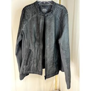 Sebby Women's Faux Leather Jacket with Moto Details and Front Zip Pockets